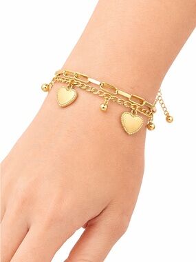 18K Gold Plated Heart Charm Bracelet | Stainless Steel, Waterproof